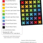 Fabric option chart for a quilt with colorful star pattern, courtesy of Moda Fabrics.