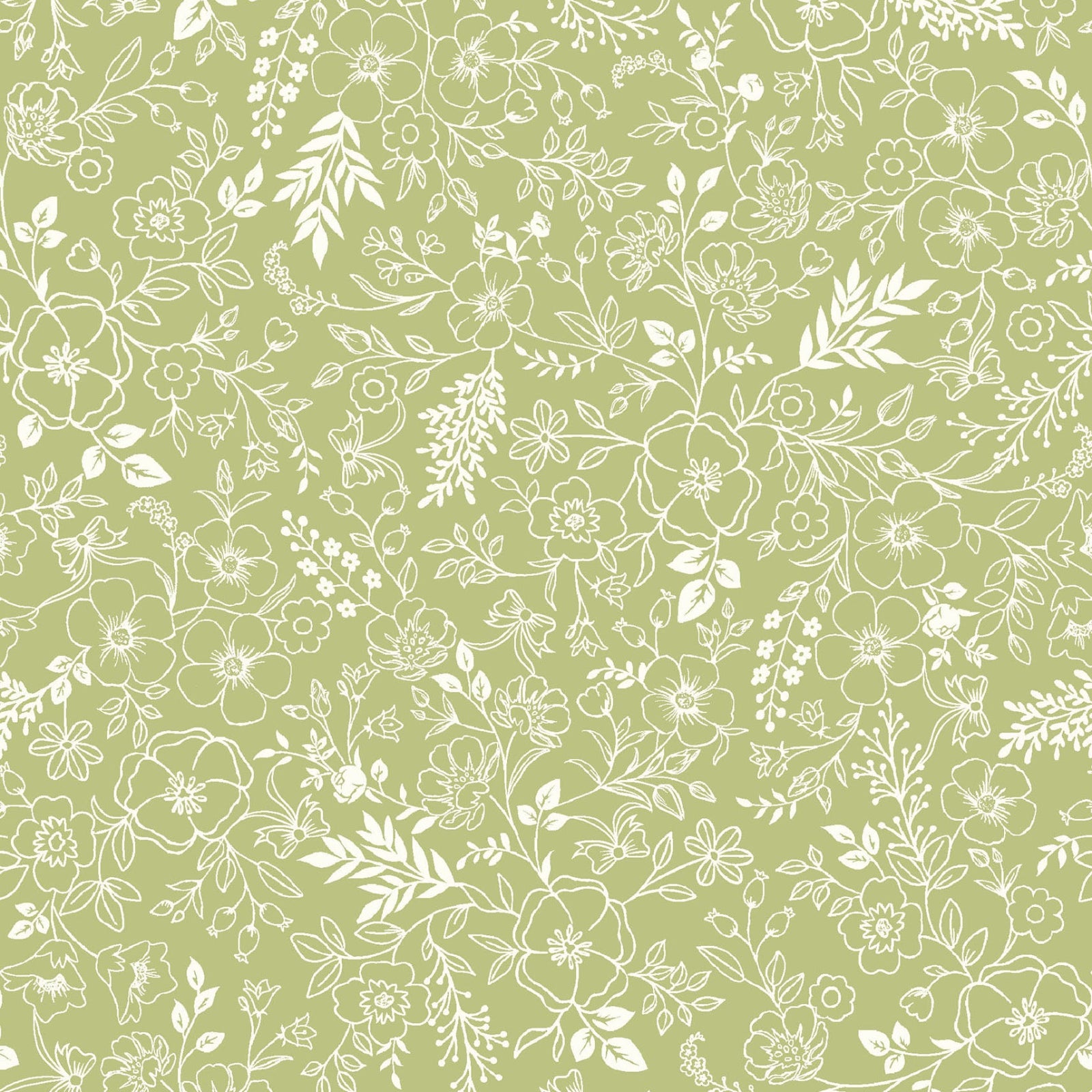 White floral pattern on a green background