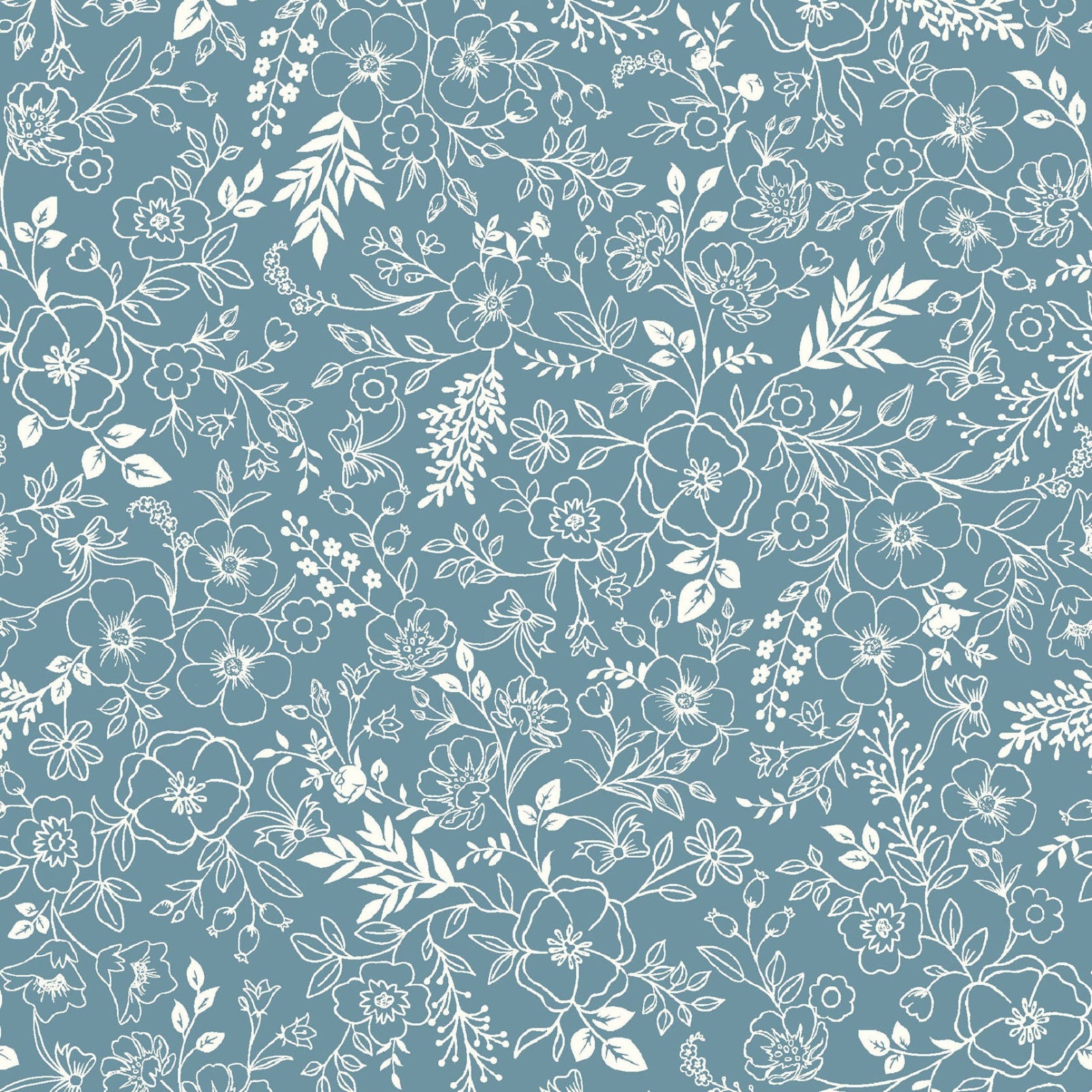 White floral pattern on a dark teal background