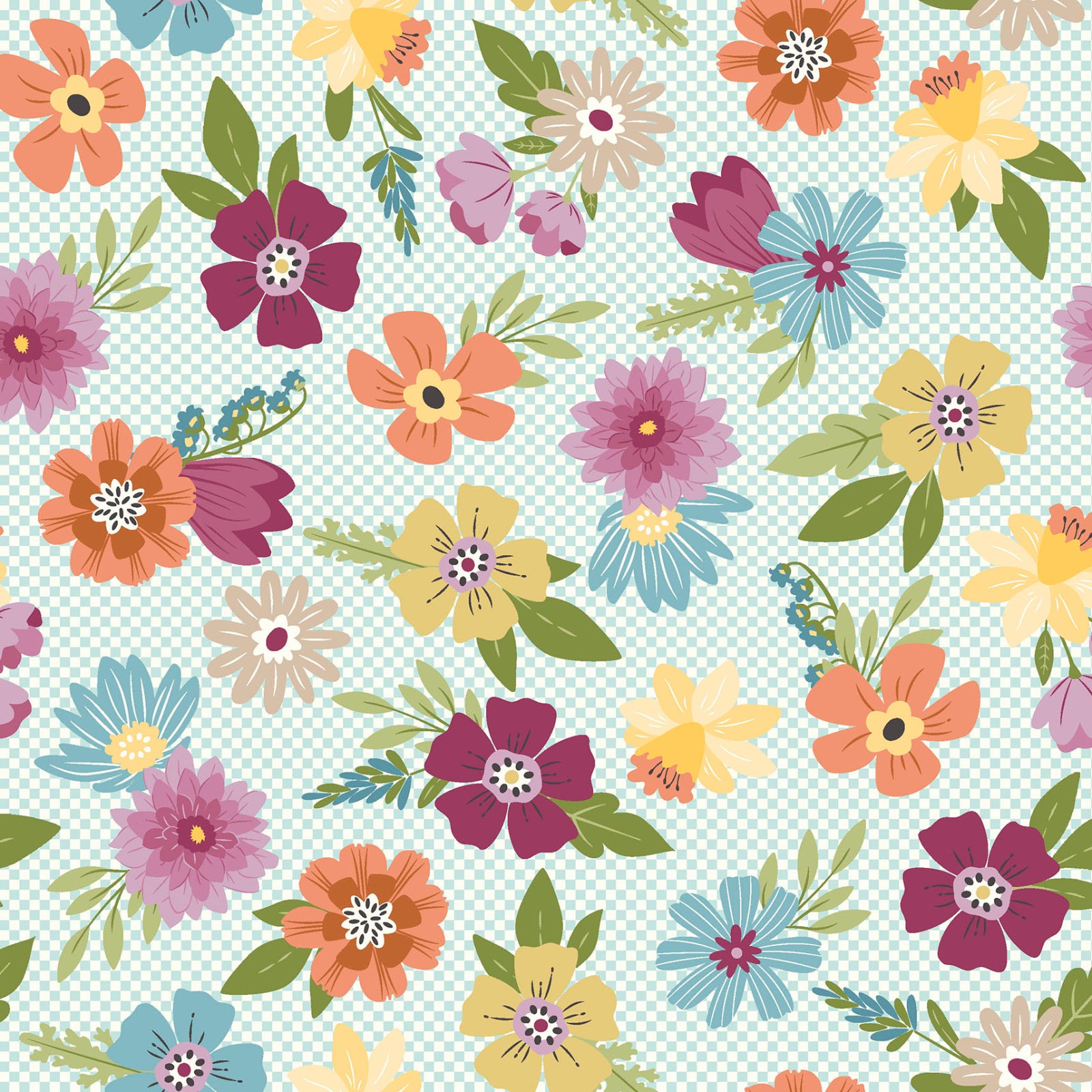 Colorful floral pattern on a blue background