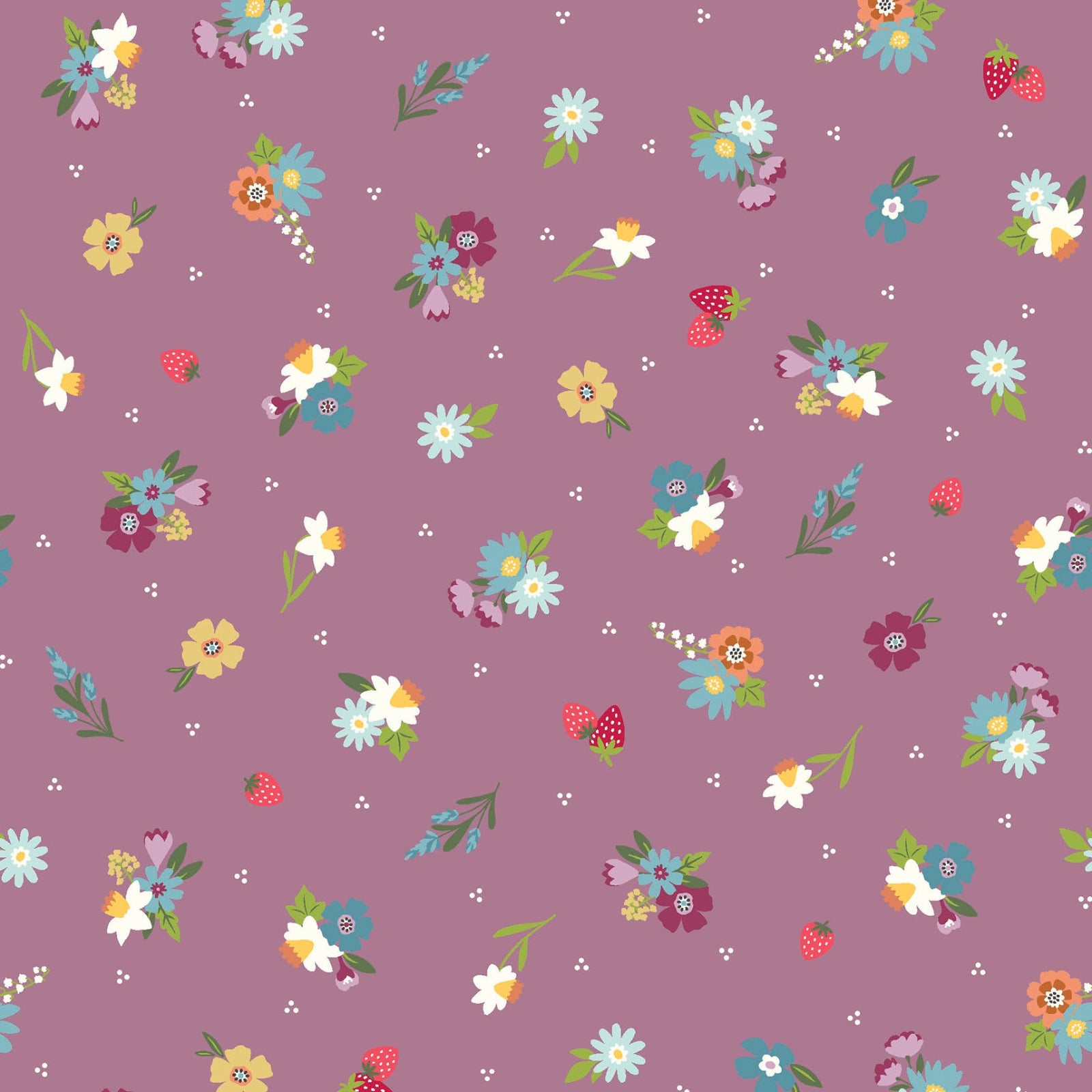 Pattern of small colorful flowers on a purple background