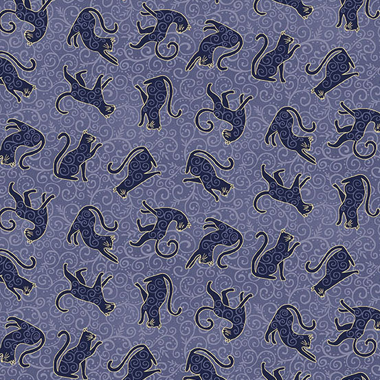 Pattern of stylized cats on a blue background