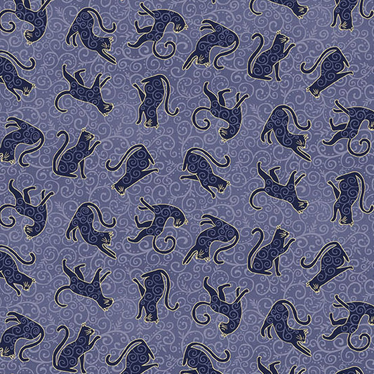 Pattern of stylized cats on a blue background