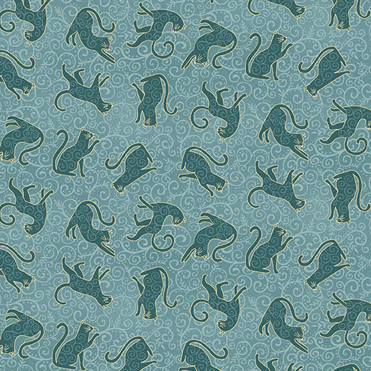 Pattern of green cats on a green background