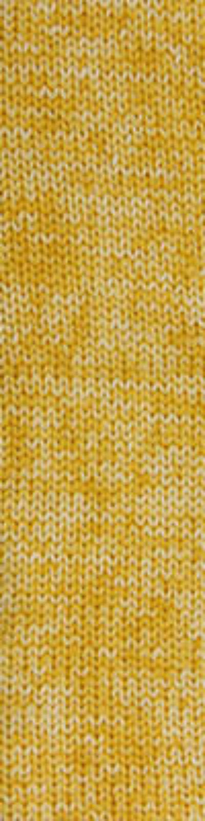 A close-up of a mustard yellow knit fabric texture, showing the detailed pattern of the yarn.