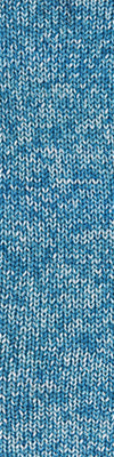 A close-up of a blue and white heathered knit fabric texture.