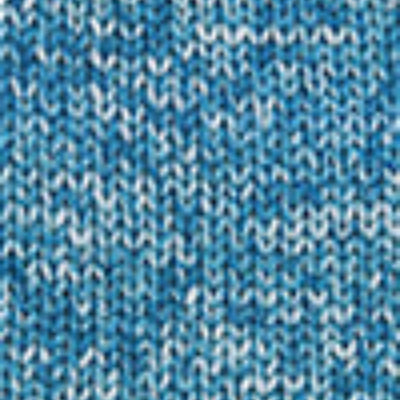 A close-up of a blue and white heathered knit fabric texture.