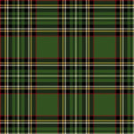 A classic green tartan plaid pattern with intersecting black, red, and beige stripes.