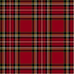 A classic red tartan plaid pattern with black, white, and gold stripes, shown as a seamless fabric texture.