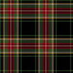 A classic tartan plaid pattern featuring a black base with intersecting green, red, and thin yellow stripes.