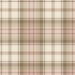 A repeating plaid pattern in soft beige, blush pink, taupe-brown, and off-white, with fine diagonal stripe details forming the plaid design.