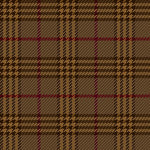 A close-up of a brown plaid fabric pattern with  stripes and thin red intersecting lines.