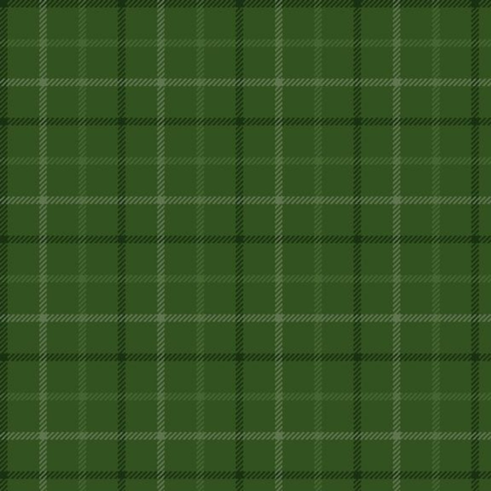 A close-up of a green plaid fabric pattern with intersecting dark and light green stripes.