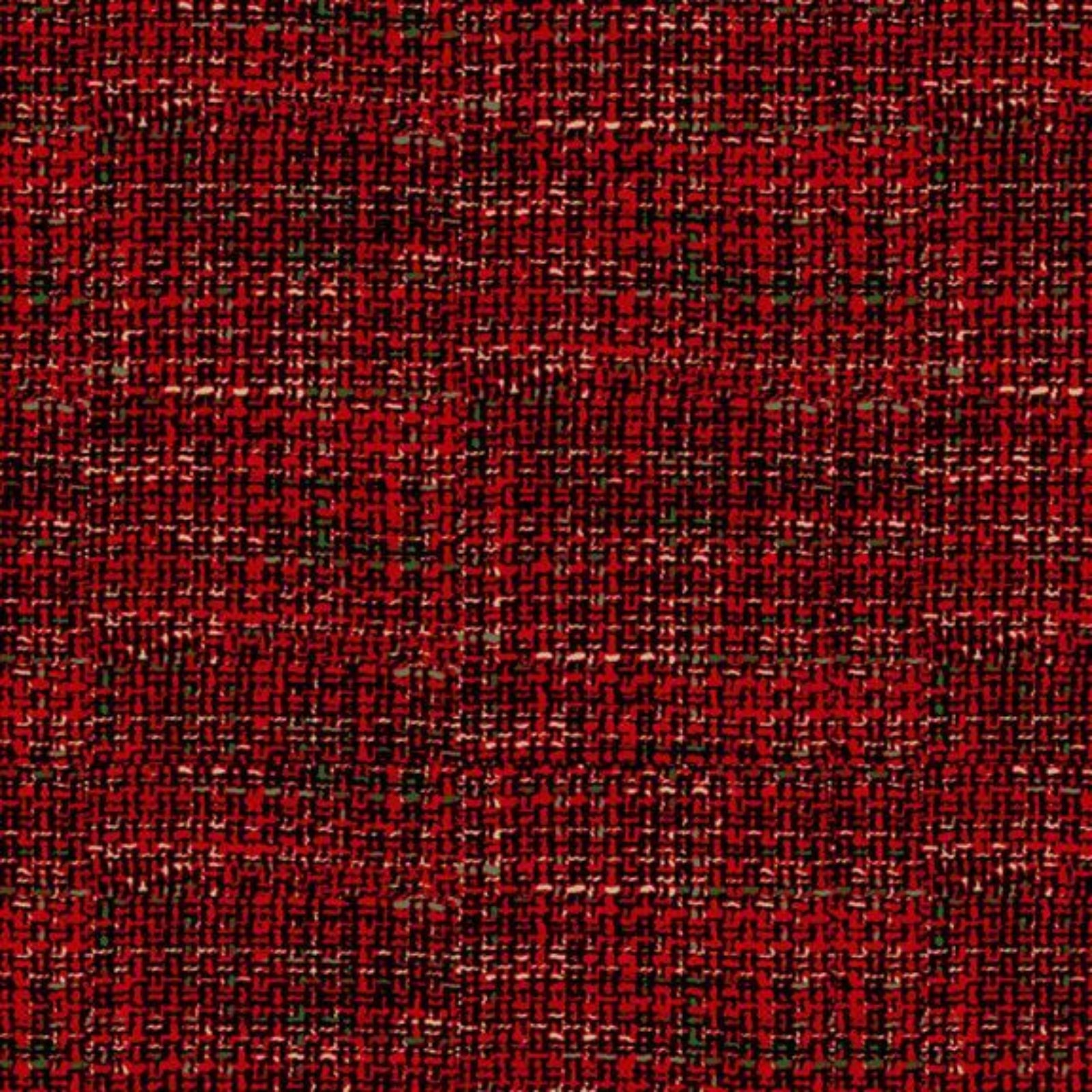 A close-up of a red and black woven fabric texture with a plaid pattern.
