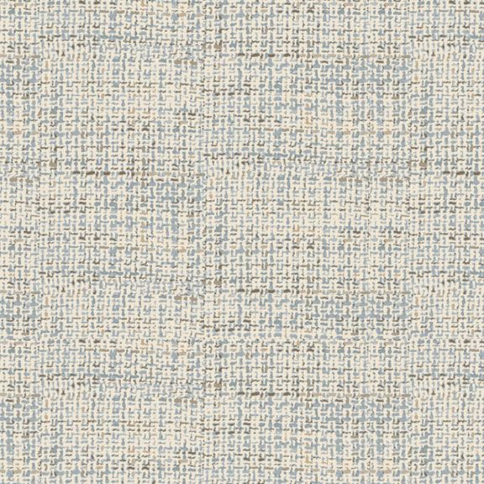 A close-up of a woven fabric texture with a small-scale geometric pattern in light blue, beige, and off-white.
