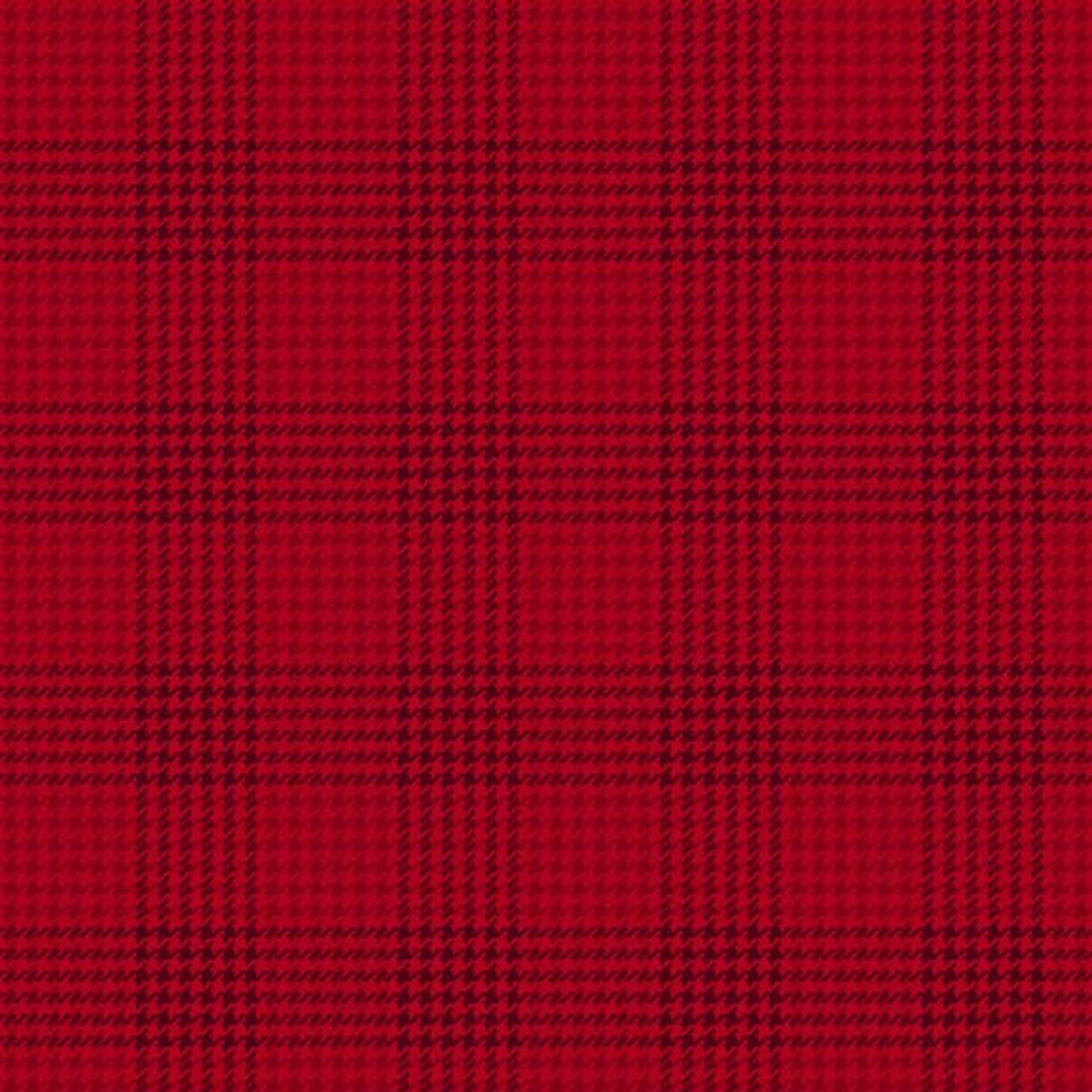 Red and black plaid fabric pattern with a fine woven texture.