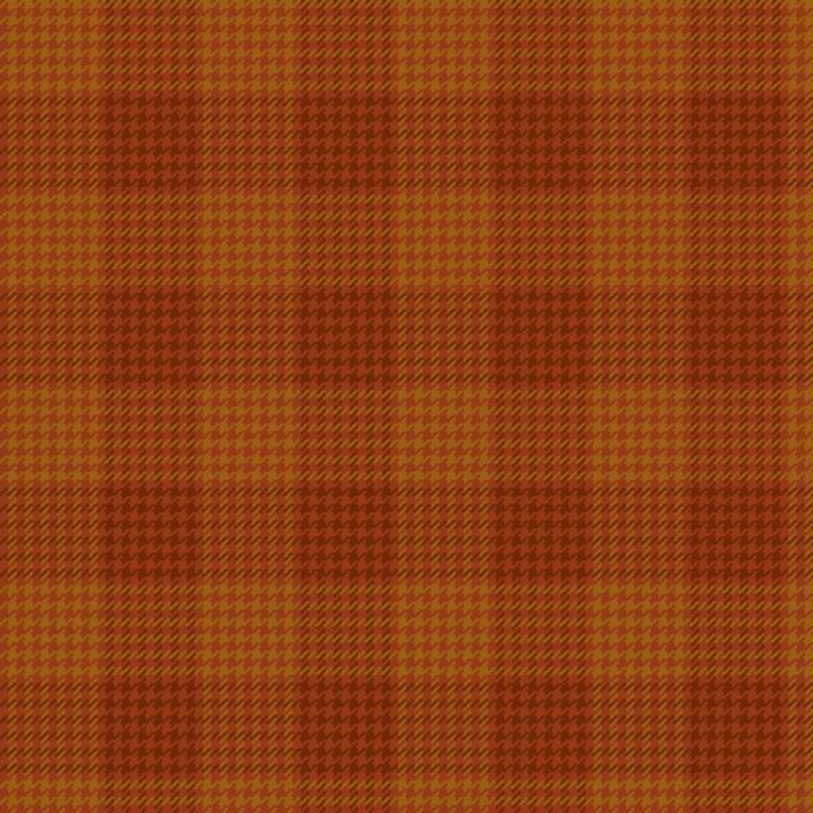 A close-up of a woven fabric texture featuring a warm orange and brown houndstooth pattern.