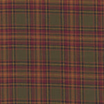 A close-up of a classic tartan plaid fabric pattern featuring olive green, burgundy red, mustard yellow, and dark brown stripes.