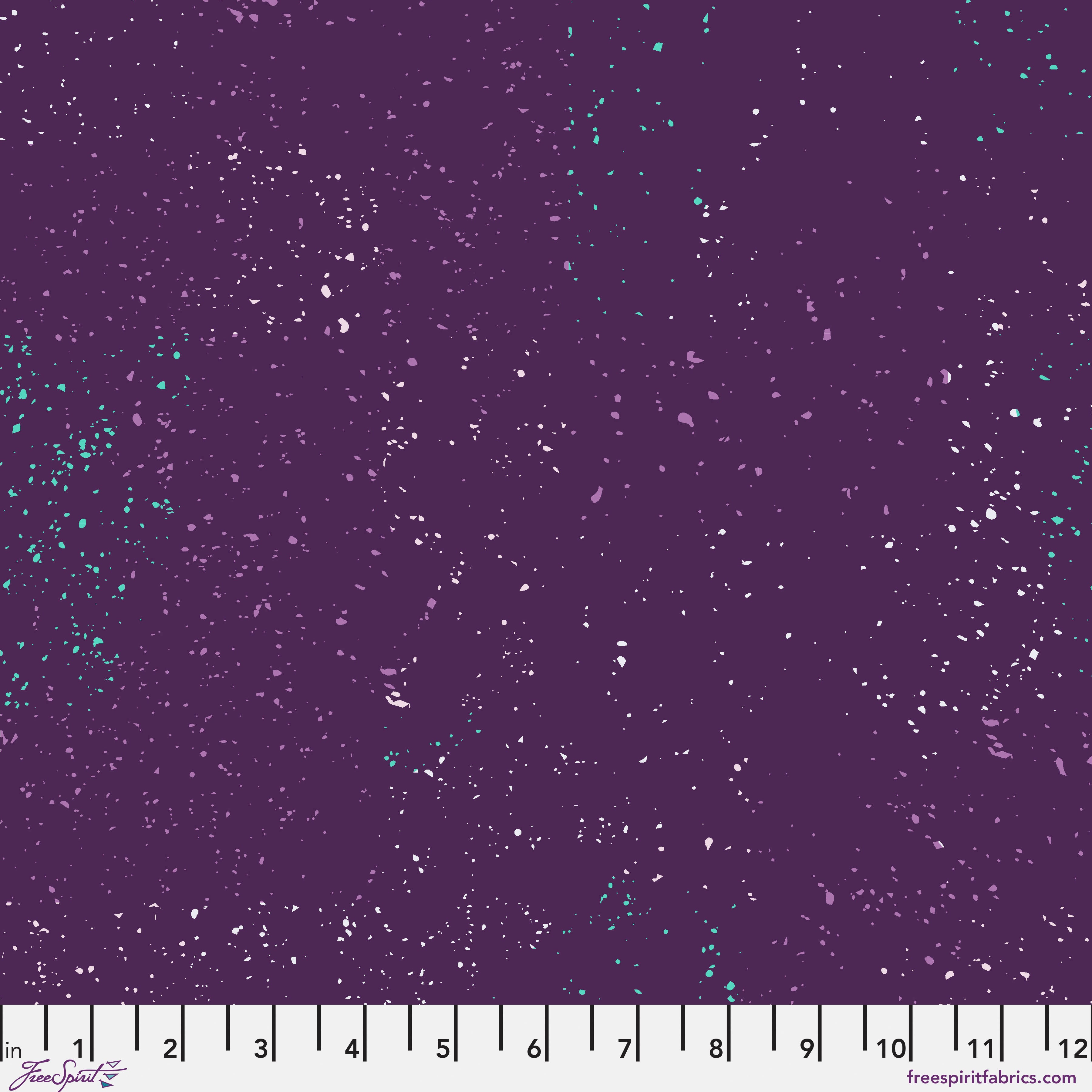 Purple fabric with small white, turquoise and purple speckles