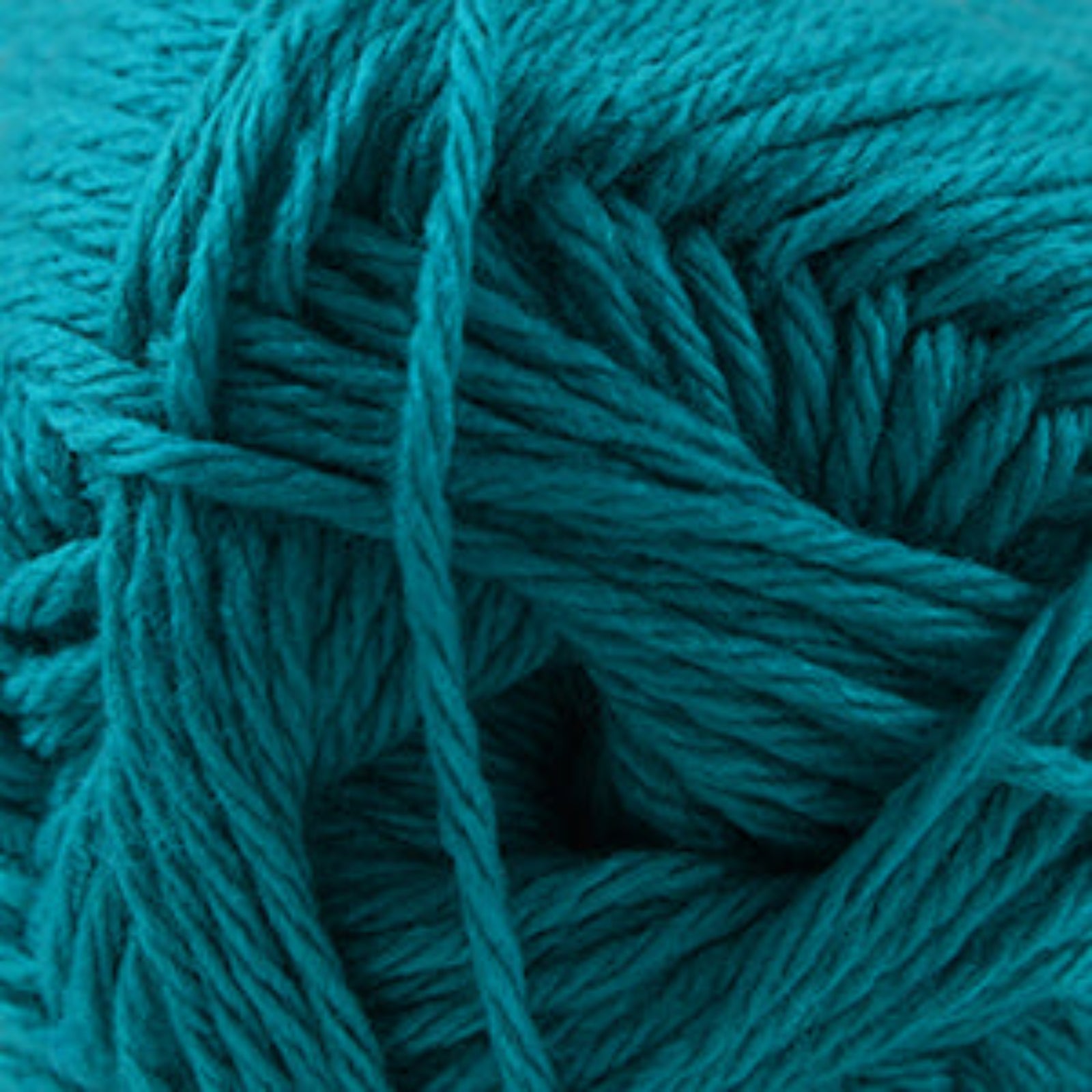 A close-up of teal blue yarn strands wound together, filling the entire frame.