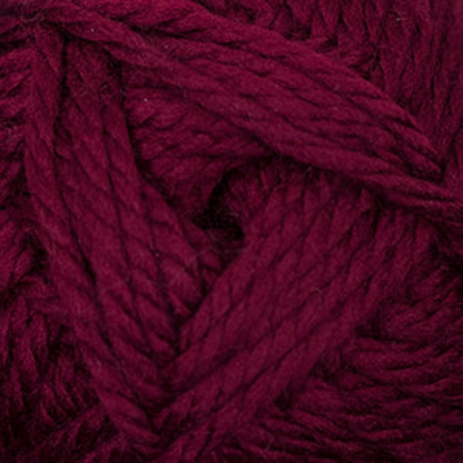 A close-up of thick, twisted yarn in a deep wine or burgundy color, filling the entire frame.