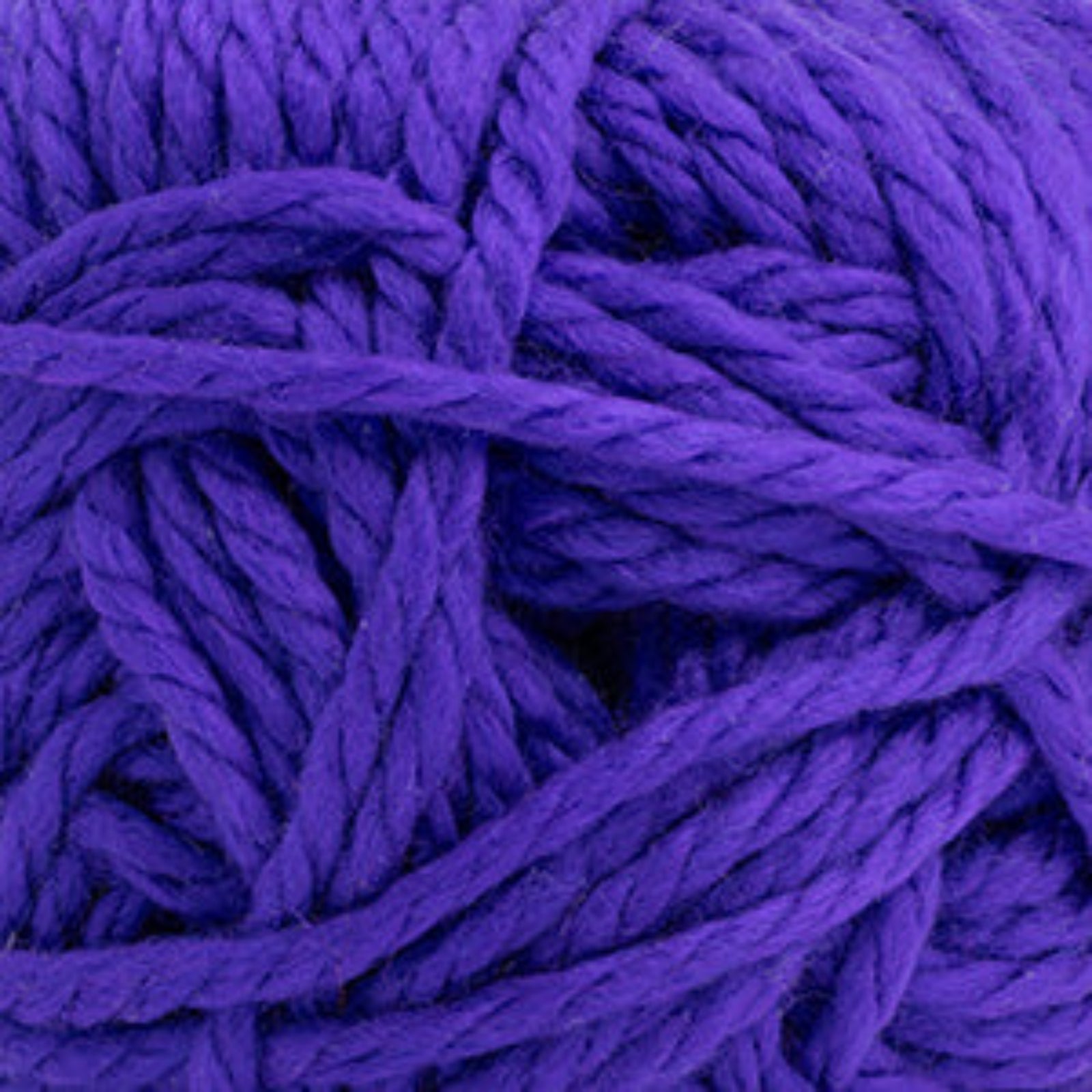 A close-up of thick, twisted purple yarn filling the frame.