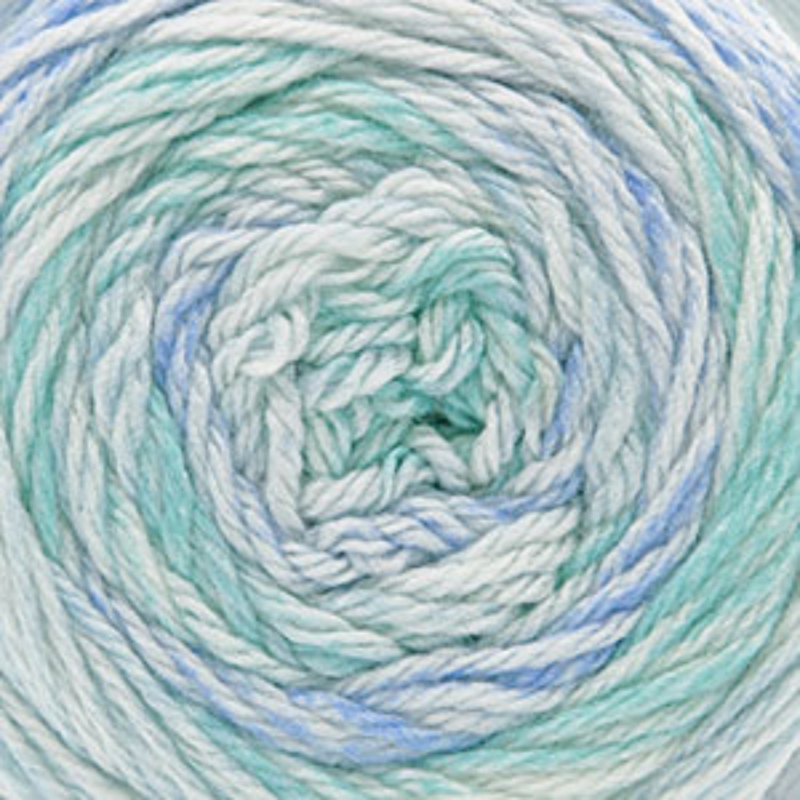 Close-up of a ball of yarn with a gradient of blue and green colors.