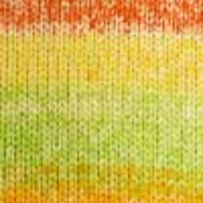 A close-up of a striped knit fabric with horizontal bands of yellow, orange, and light green.