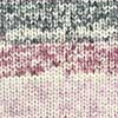 A close-up of a knit fabric texture with horizontal stripes in dusty pink, sage green, and off-white.