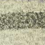 A close-up of a textured knit fabric with horizontal stripes in muted lavender, olive green, and cream.