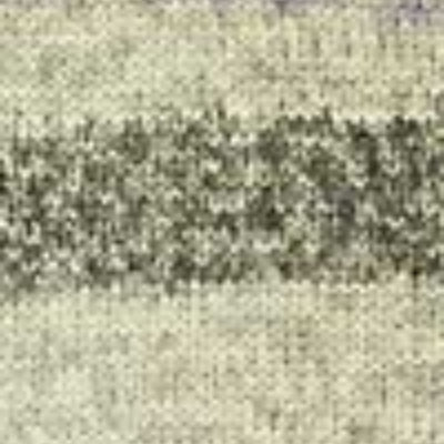 A close-up of a textured knit fabric with horizontal stripes in muted lavender, olive green, and cream.