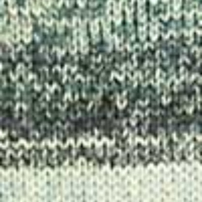 A close-up of a knit fabric texture with horizontal stripes in cream, muted green, and dark gray.
