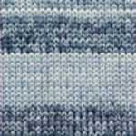 A close-up of a woven textile with horizontal stripes in shades of blue, navy, and light gray.