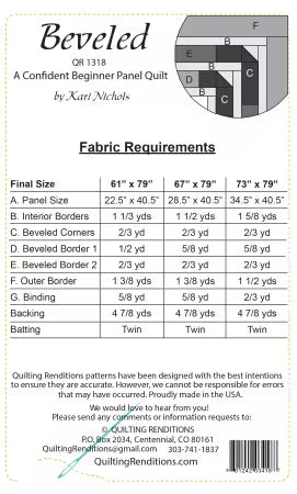 back page of the pattern, Beveled with yardage requirements
