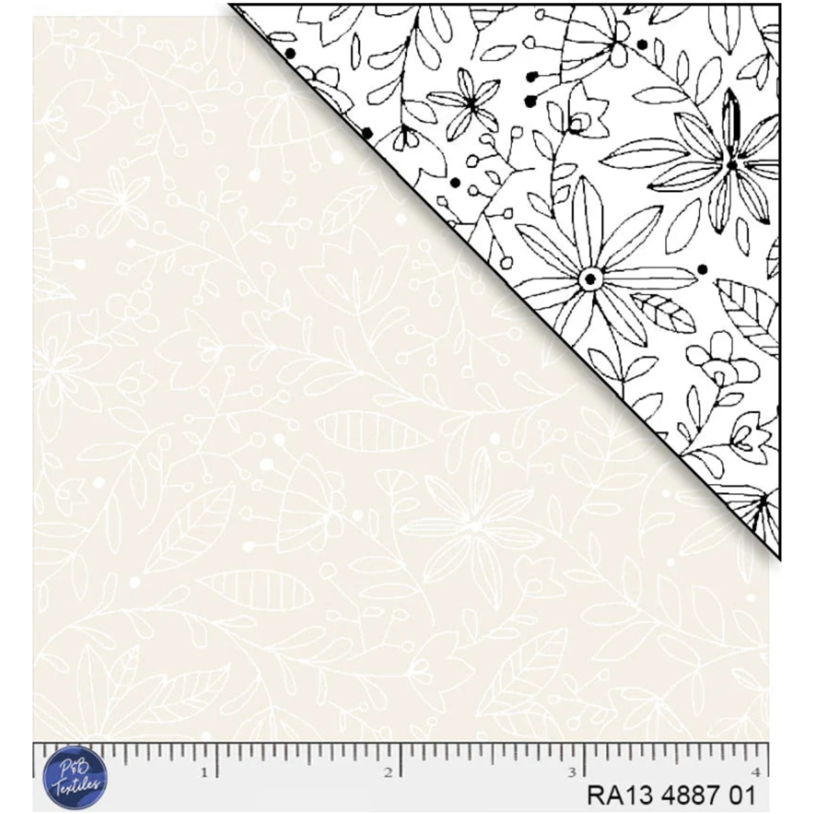 Floral patterned paper with a ruler at the bottom for scale