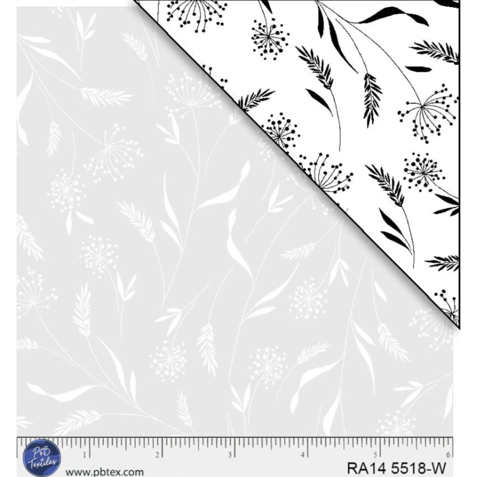 Sprigs of flowers in a white on white print