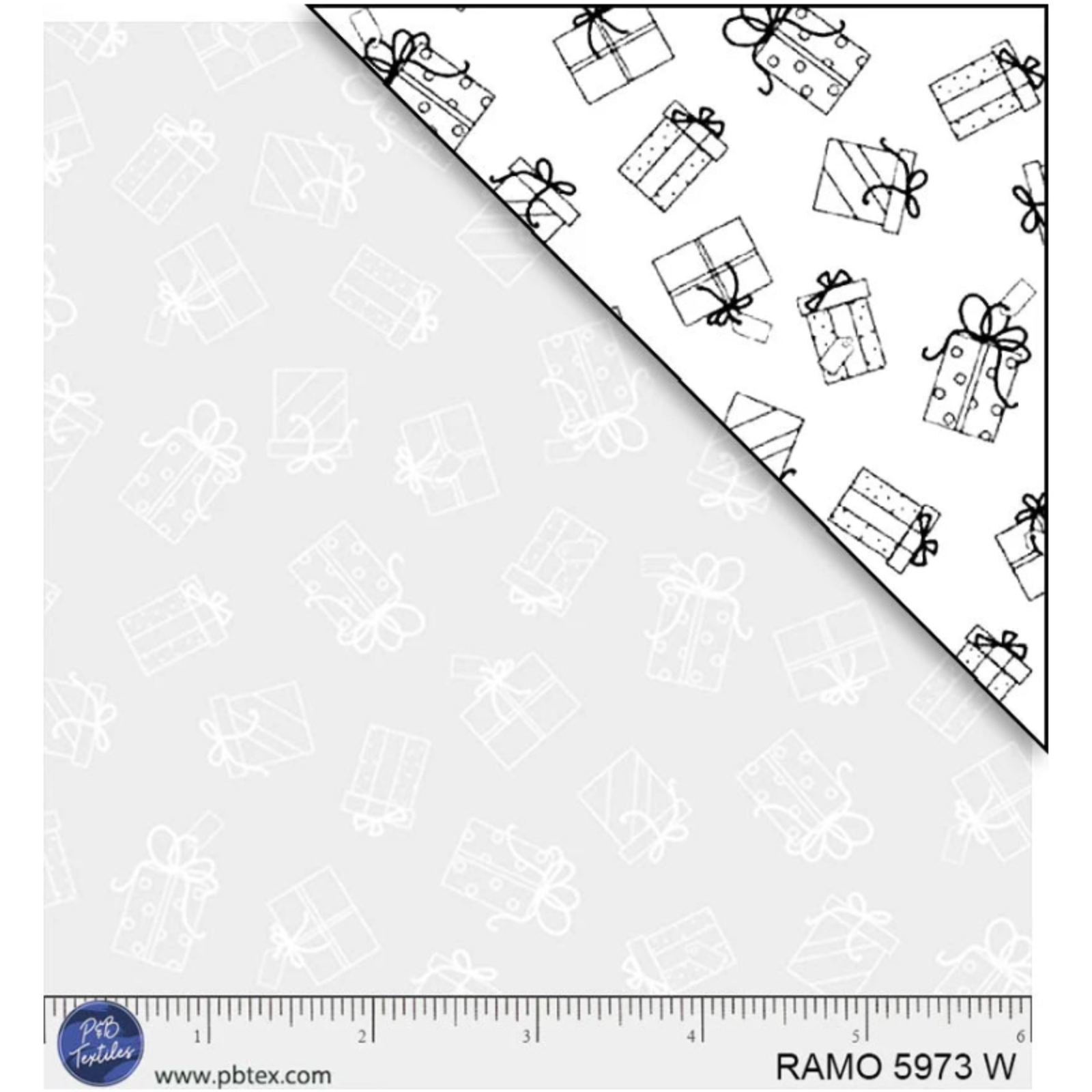 White on white fabric with tossed gift boxes