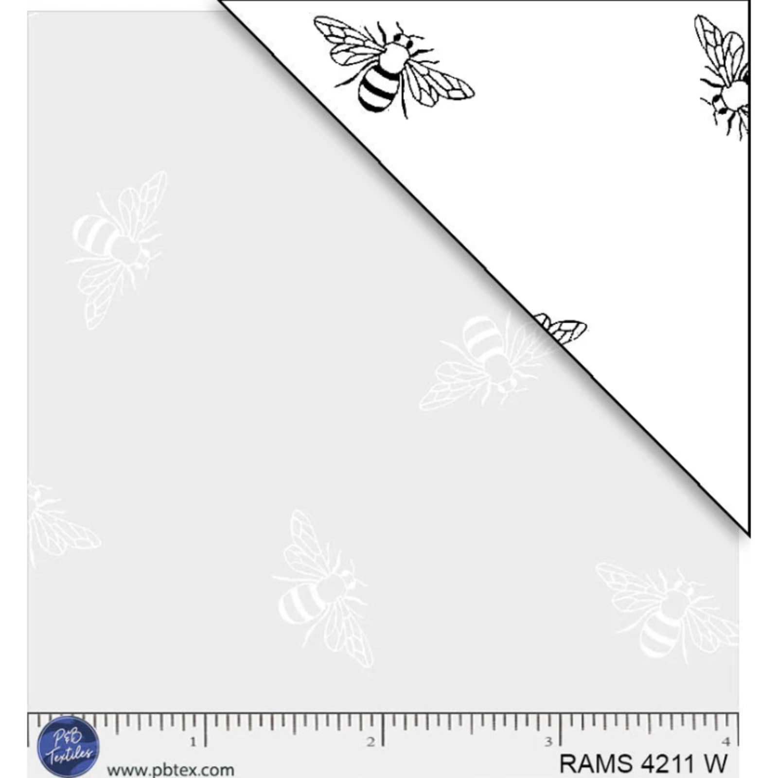 Pattern of bees on a white background with a ruler at the bottom.