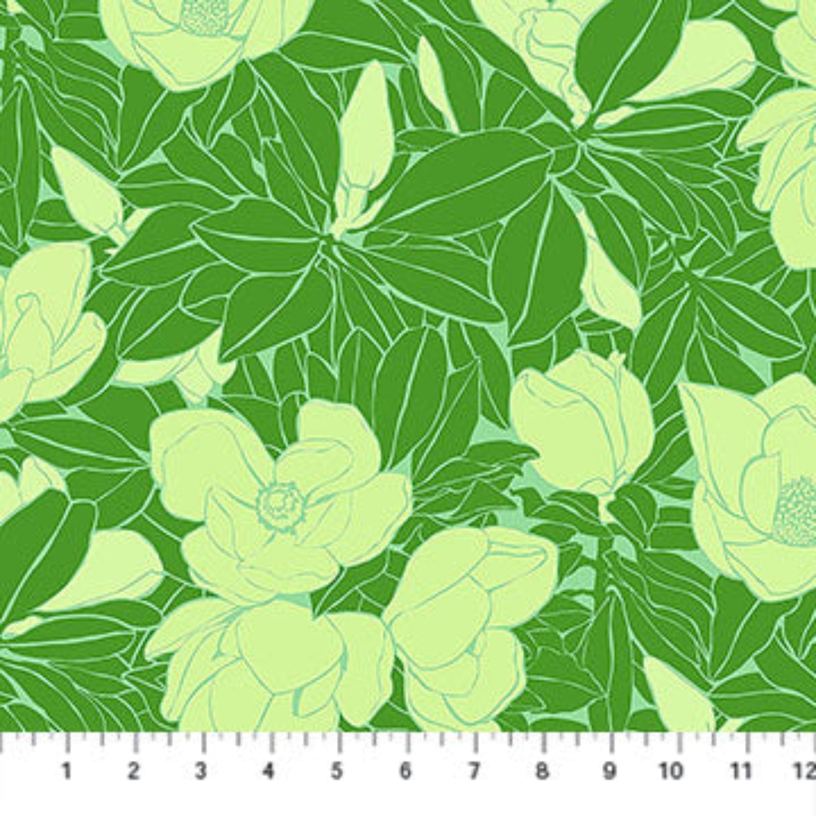 Fabric with green and light green floral pattern