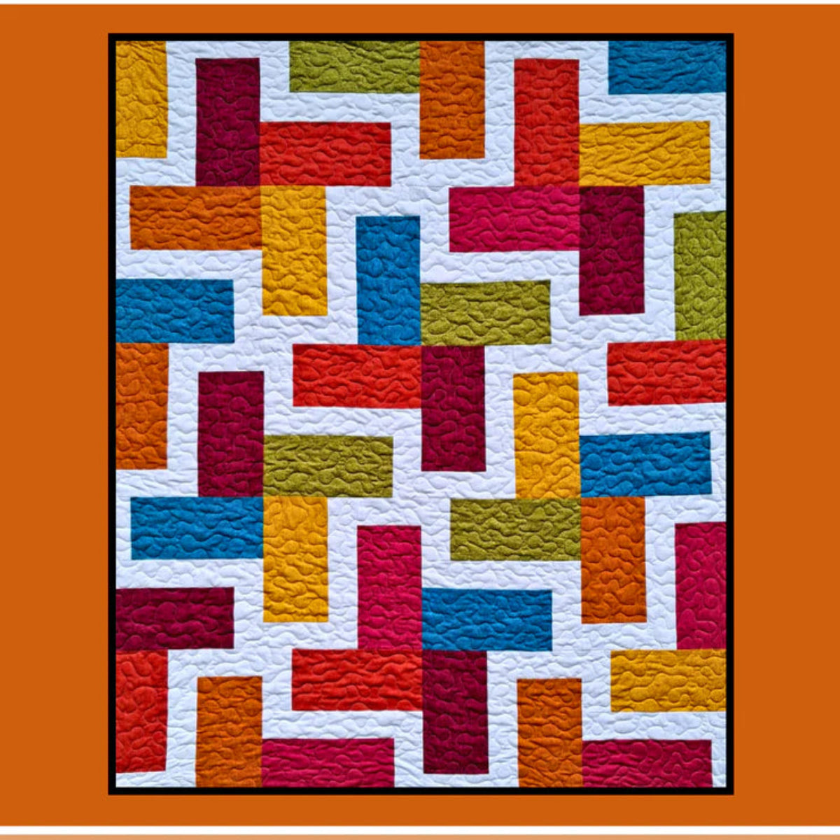 Colorful quilt pattern with 'Rosholt' text on an orange background, featuring Rachelle Handmade and Villa Rosa Designs logos.
