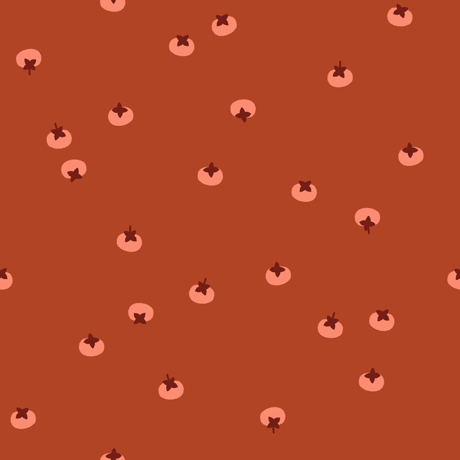 Pattern of small persimmons with dark centers on a brown background