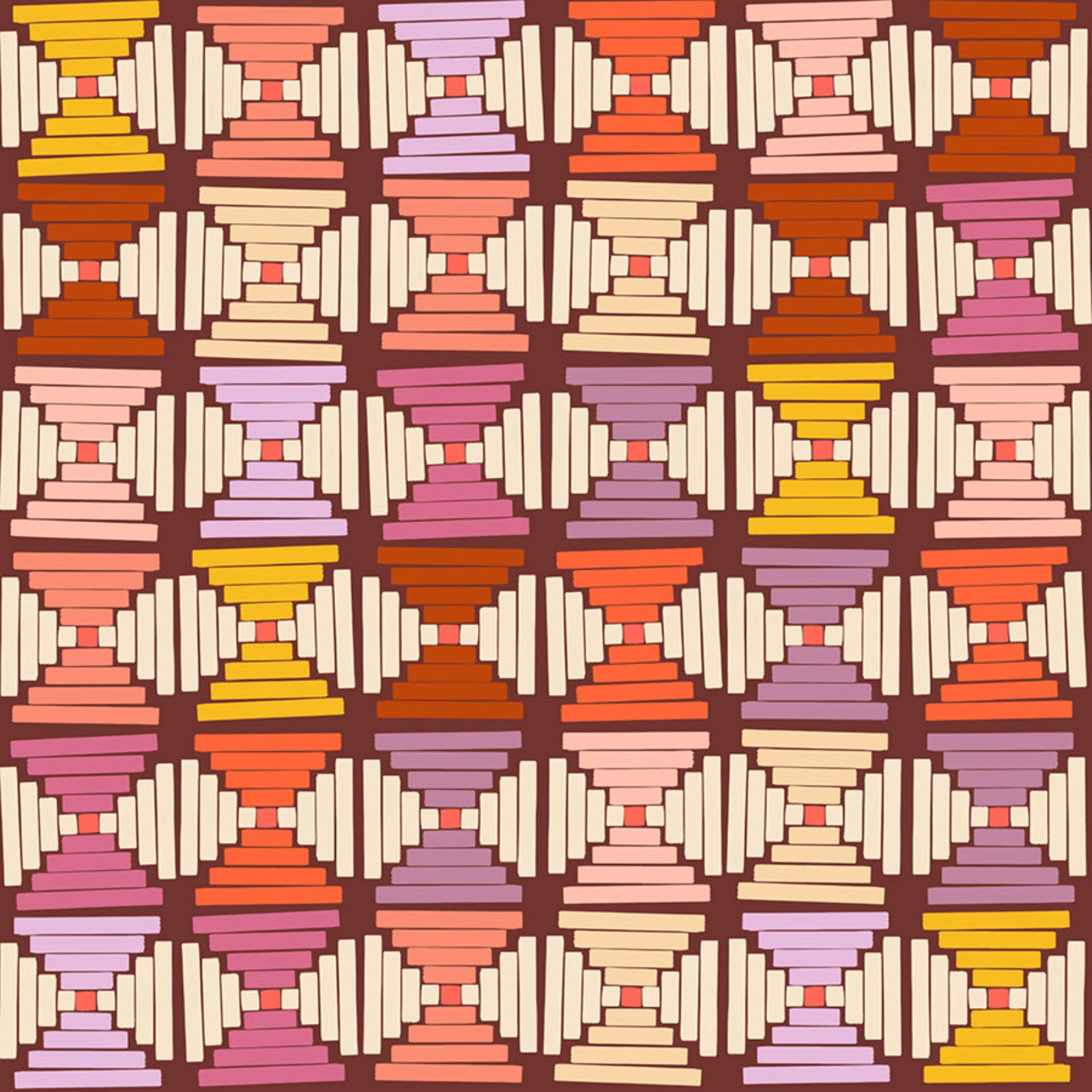 Geometric pattern with diamond shapes in various colors on a brown background