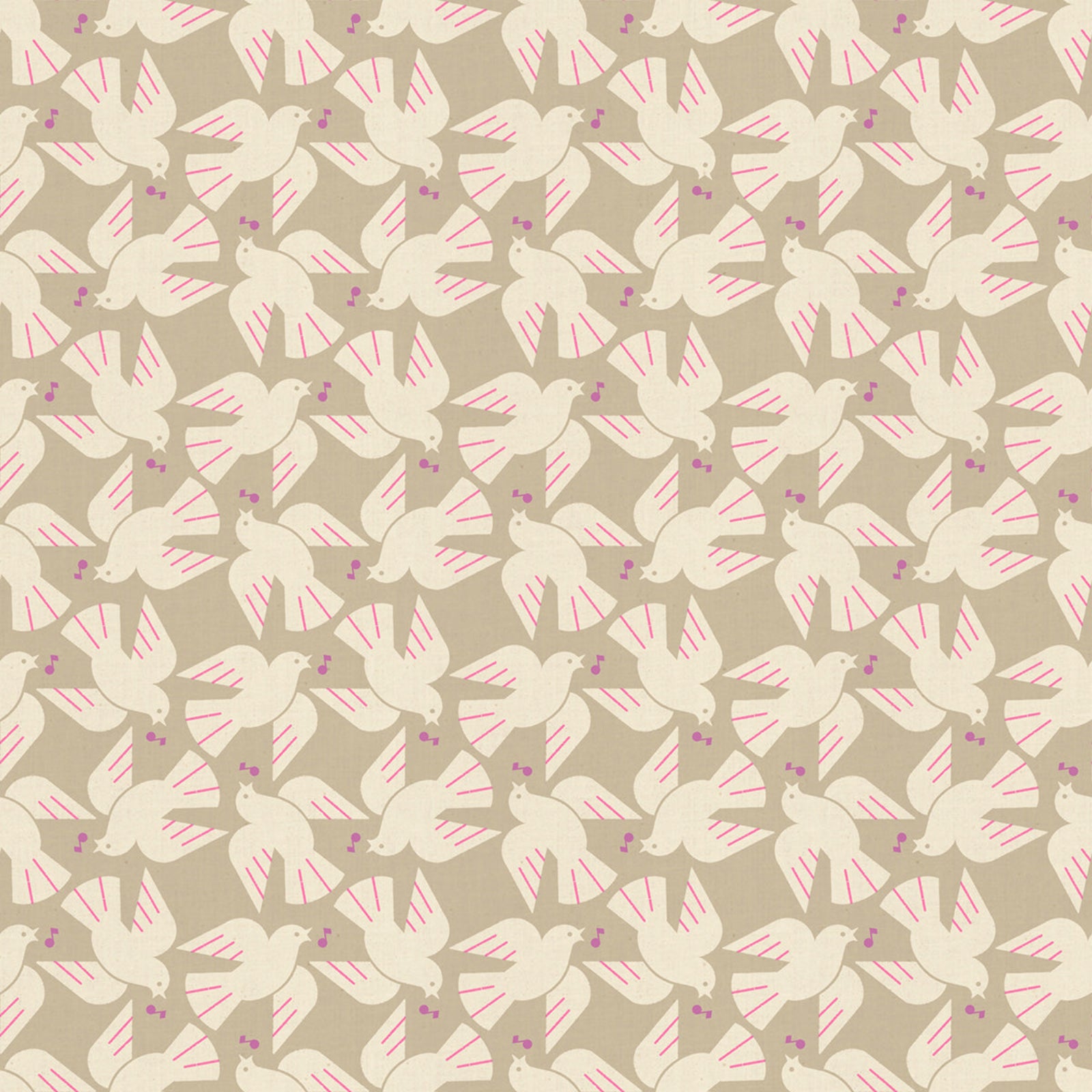 Pattern of white doves with pink wings on a beige background