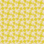 Pattern of white doves with red music notes on a green background