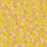 Floral pattern with pink flowers and leaves on a green background