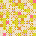 Colorful geometric pattern with shapes on a yellow background