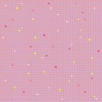 Grid pattern with colorful shapes on a pink background