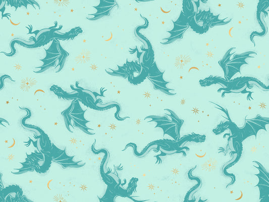 Fire Glow - Etched Dragons - Metallic Mint