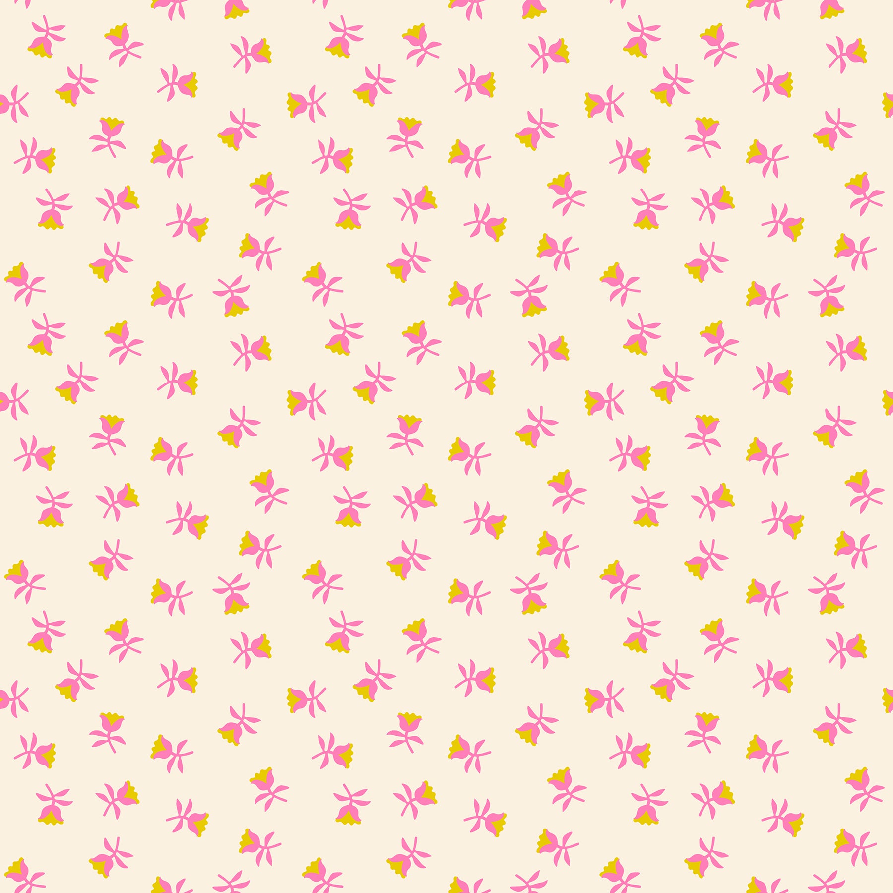 Pattern of pink and yellow bows on a light pink background