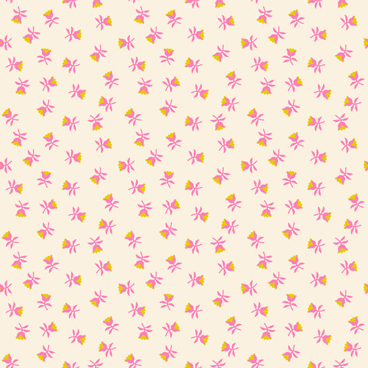 Pattern of pink and yellow bows on a light pink background